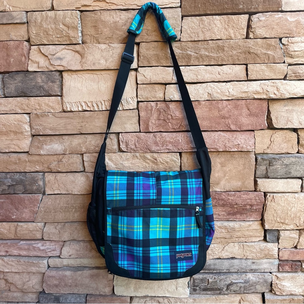 Jansport  blue black plaid work computer laptop bag Like New